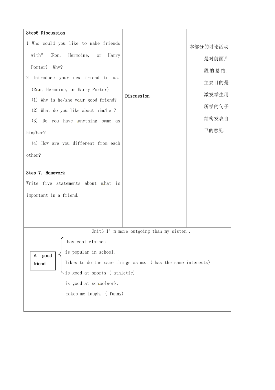 吉林省四平市第十七中学八年级英语上册 Unit 3 I’m more outgoing than my sister（第3课时）教案 （新版）人教新目标版_第3页