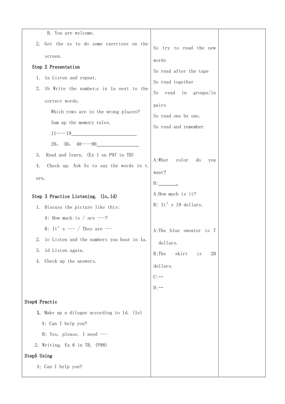 山东省郯城县第三初级中学七年级英语上册《Unit7 How much are these Pants Section（1a-1e）》教案 人教新目标版_第2页