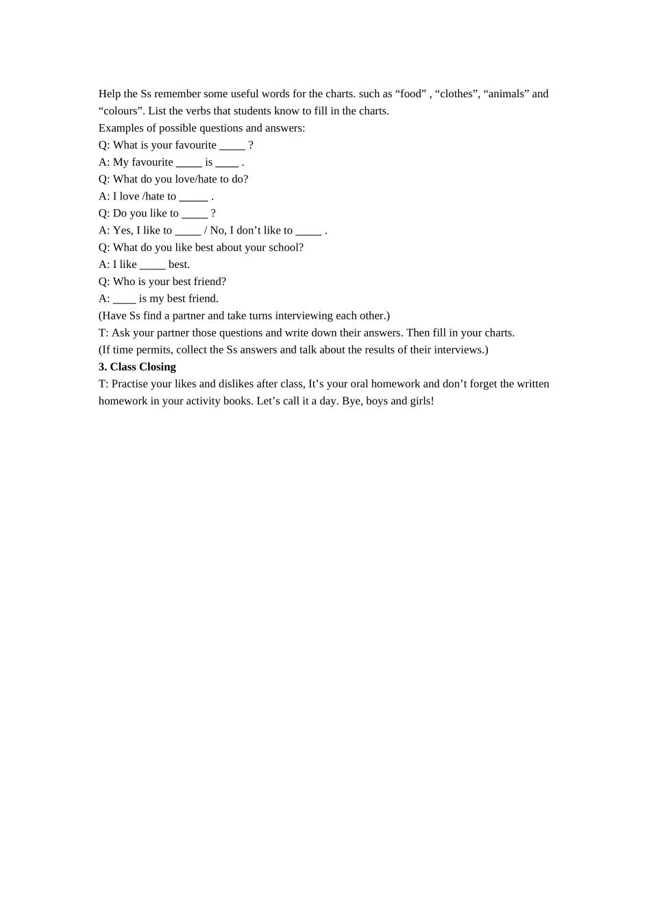 八年级英语上册：Unit 1 Lesson 3 Getting to Know You教案（冀教版）_第3页