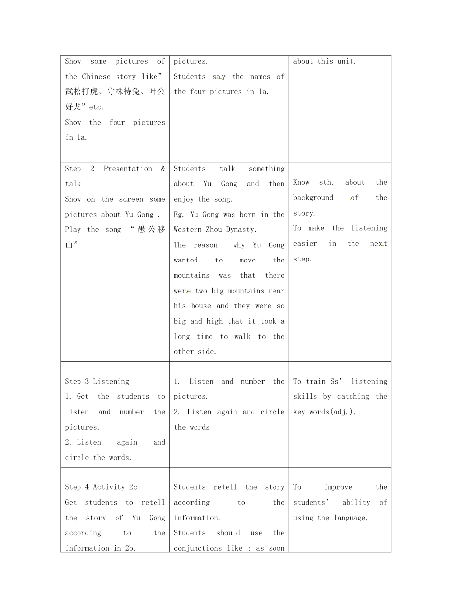 八年级英语上册 Unit 4 An old man tried to move the mountains SectionA 1a-2c精品教案 鲁教版五四制_第2页
