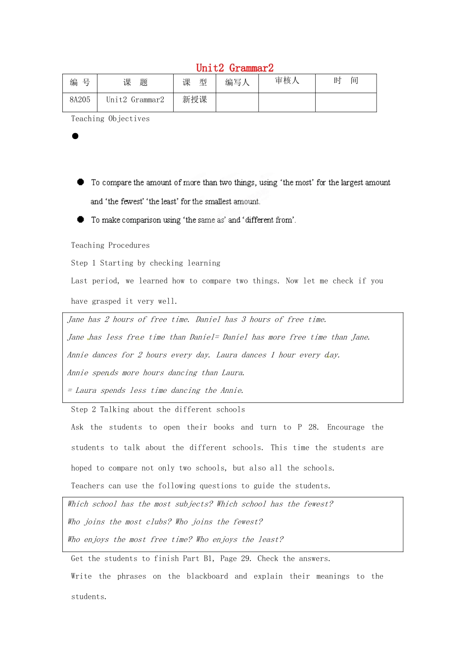 江苏省灌南县八年级英语上册 Unit2 Grammar2教案_第1页