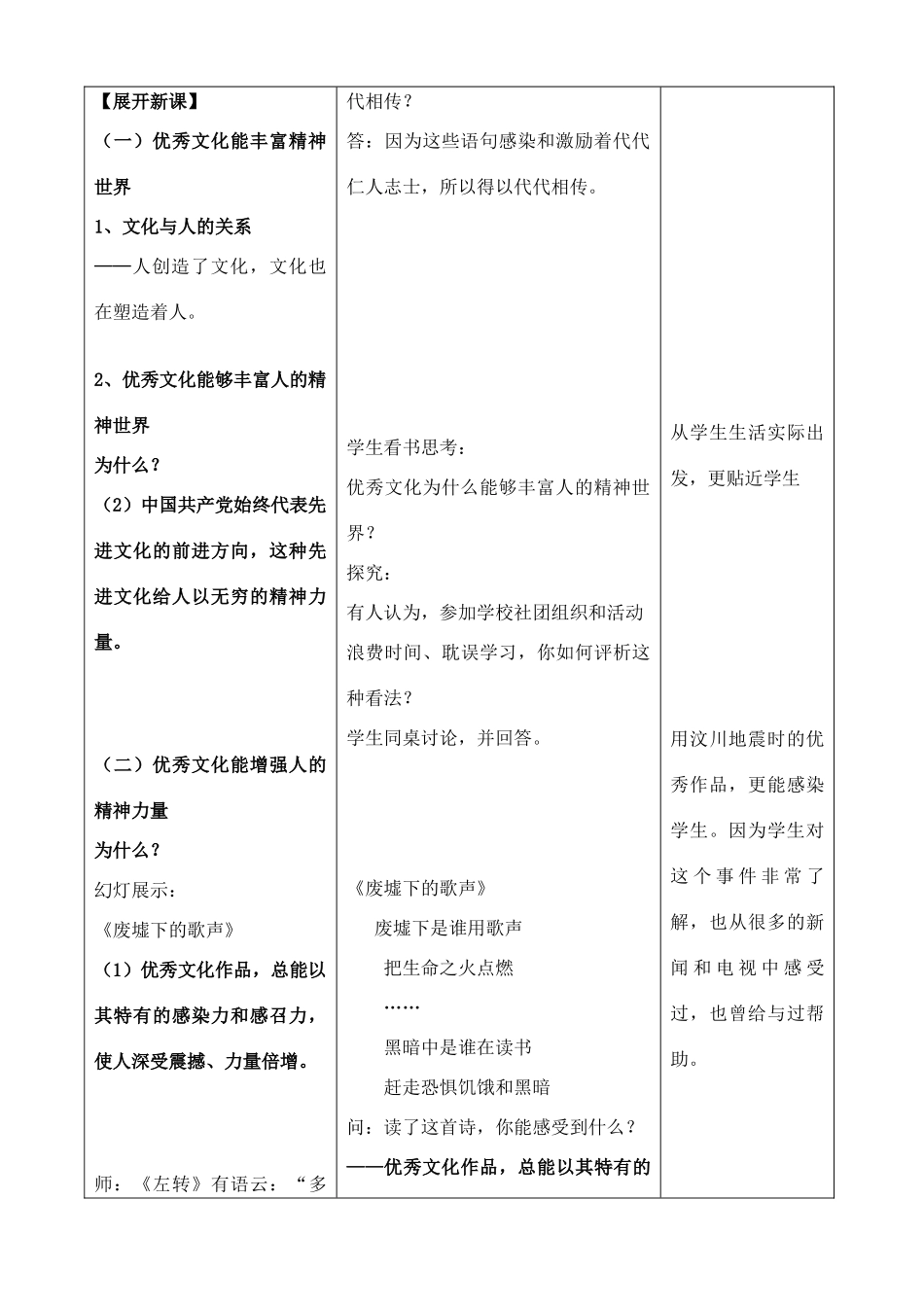 四川省宜宾市一中高二政治《文化塑造人生》教学设计-人教版高二全册政治教案_第2页