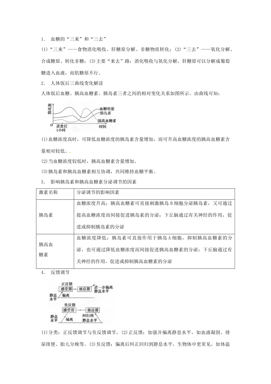 重庆市万州分水中学高考生物 第2章《生物和人体生命活动的调节》复习考点四 构建血糖调节 新人教版必修3_第3页
