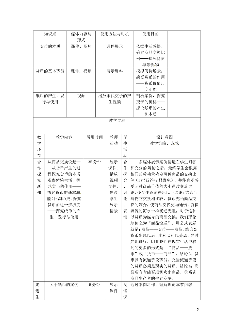 河南省洛阳市第二外国语学校高一政治 揭开货币的神秘面纱 教案 新人教版_第3页