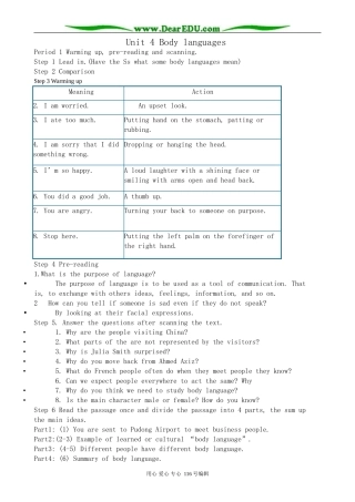 高中英语Unit 4 Body languages教案 新课标 人教版 必修4