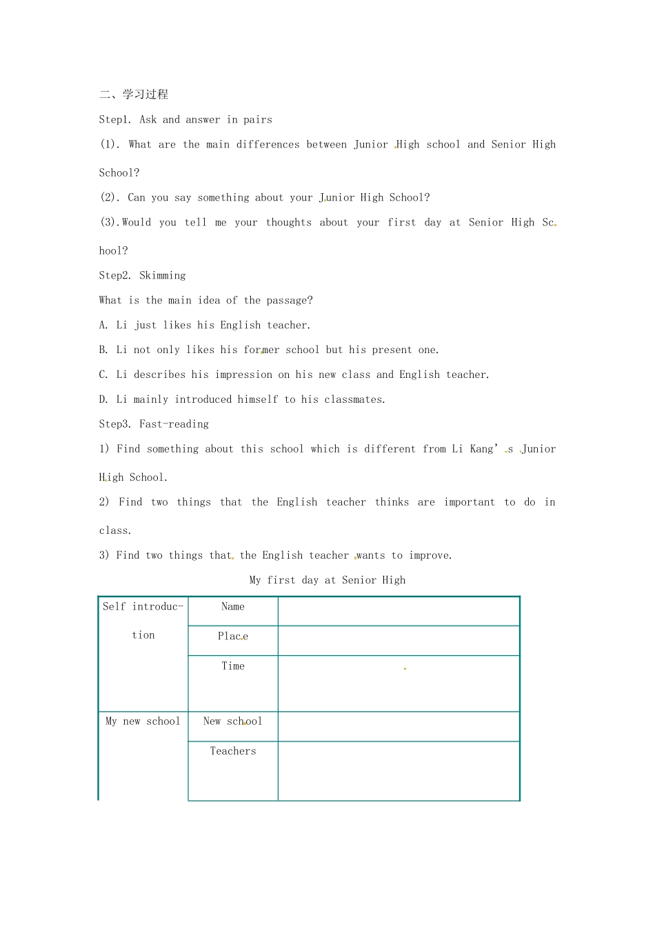 辽宁省大连铁路中学高中英语 Module1 reading学案 牛津版必修1_第2页