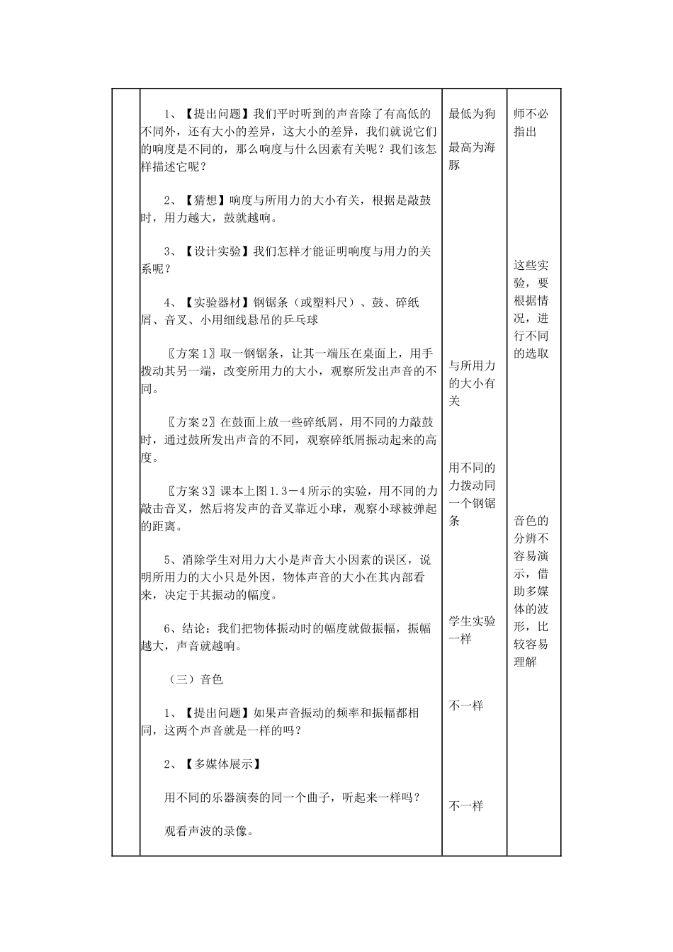 八年级物理上册 “声音的特征”教案 苏科版_第3页