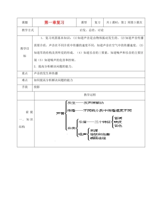八年级科学下册 第一章 声与听觉教案 华师大版
