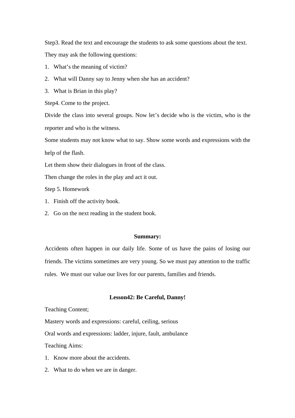 九年级英语上第六单元Lesson 41 After an Accident教案冀教版_第2页