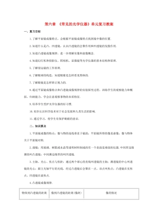 八年级物理下册：第六章常见的光学仪器复习教案（北师大版）