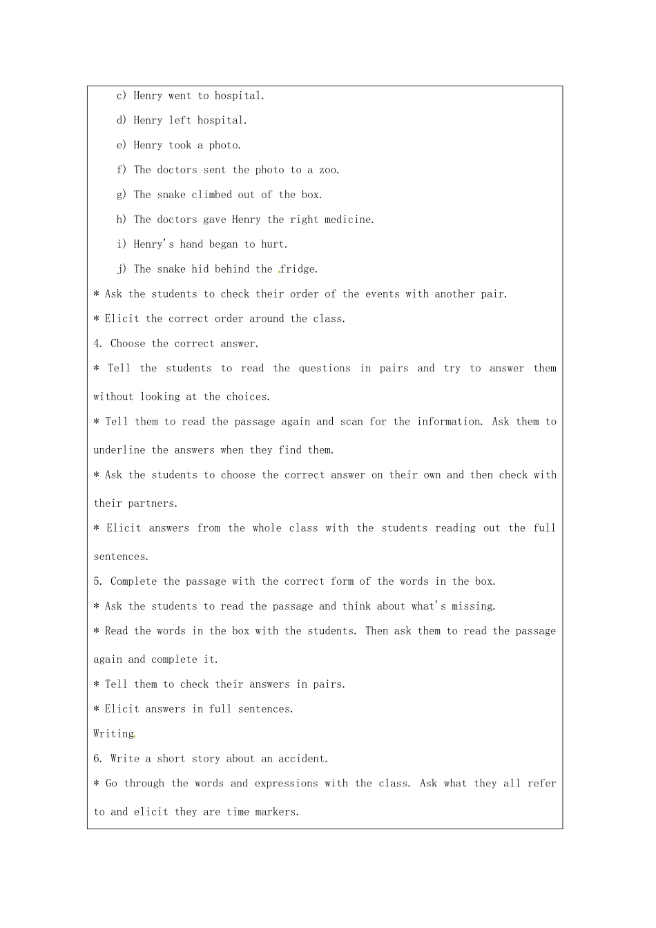 八年级英语上册《Module 8 Unit 2 I was trying to pick it up when it bit me again》教学设计2 （新版）外研版-（新版）外研版初中八年级上册英语教案_第3页