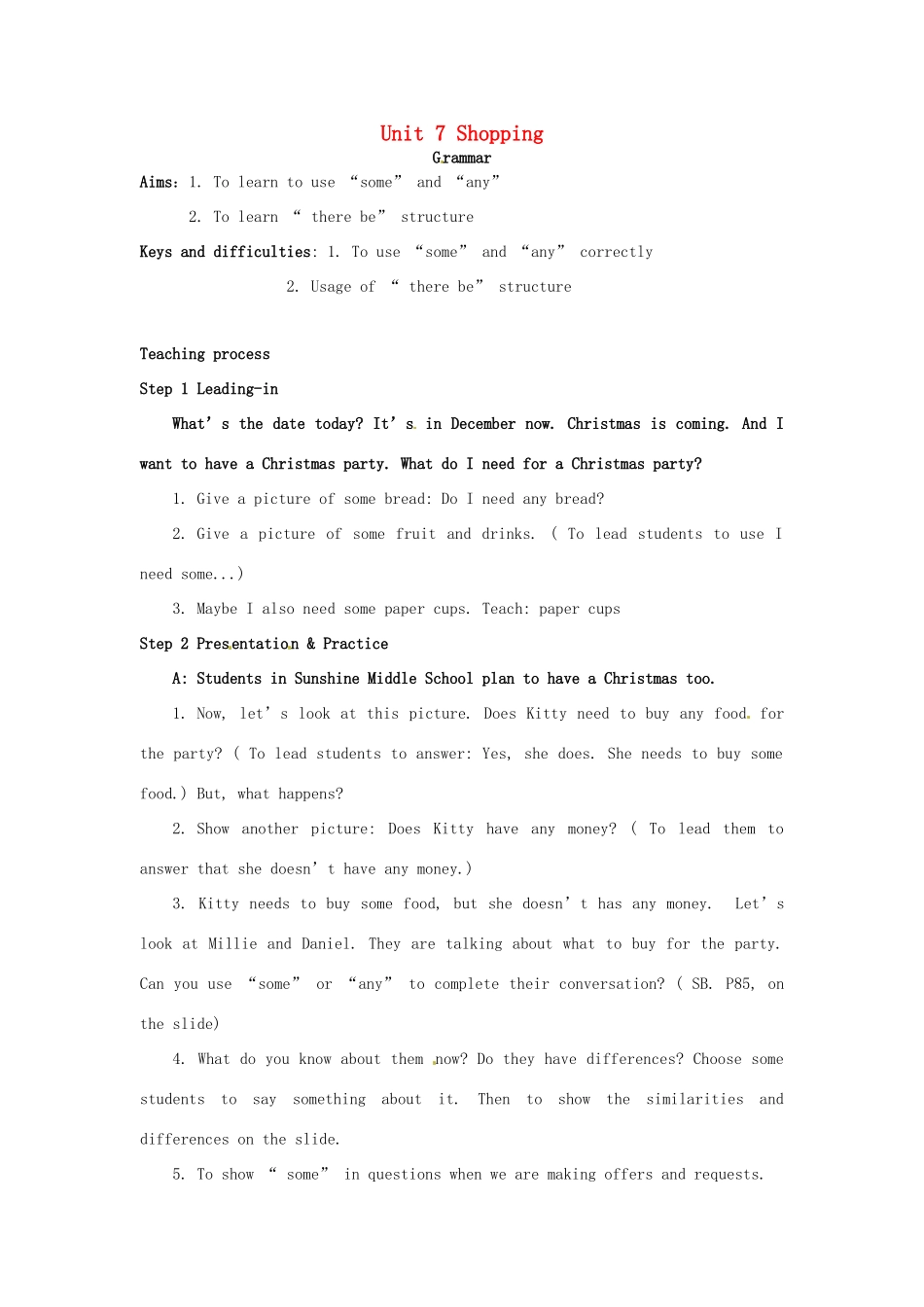 七年级英语上册《Unit 7 Shopping grammar》教案 （新版）牛津版-（新版）牛津版初中七年级上册英语教案_第1页