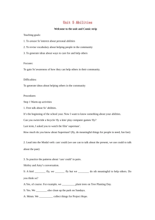 七年级英语下册：Unit 5 Abilities Welcome to the unit and Comic strip教案（译林牛津版）