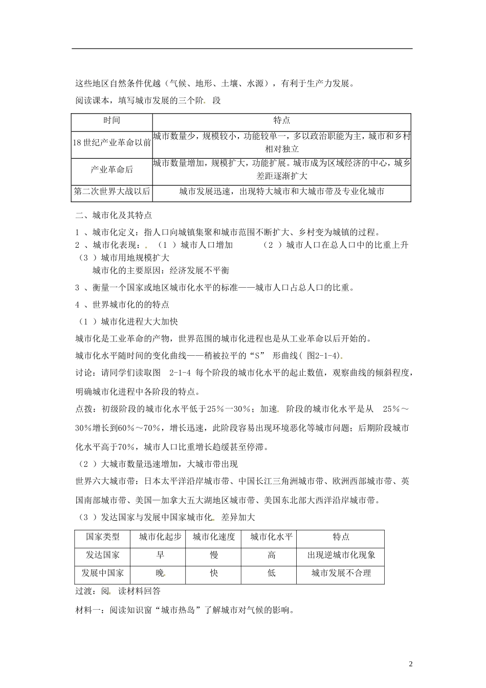 山东省冠县武训高级中学高中地理 第二单元 第一节 城市发展与城市化教案 鲁教版必修2_第2页