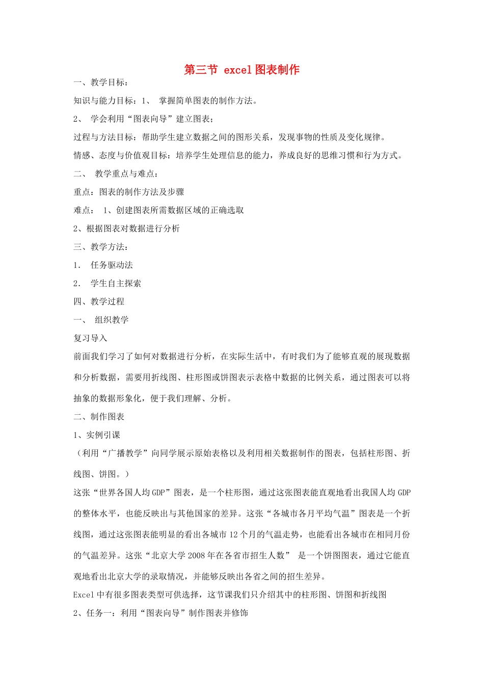 七年级信息技术下册 4.3 图表制作教案 泰山版-泰山版初中七年级下册信息技术教案_第1页