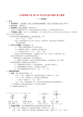八年级物理下册 第十章 浮力单元复习教案 新人教版