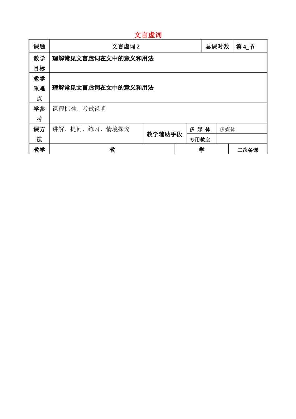 高考语文一轮复习《文言文虚词2》教案-人教版高三全册语文教案_第1页