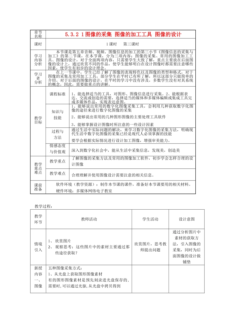 七年级信息技术 图像的采集 图像的加工工具 图像的设计教案 青岛版_第1页