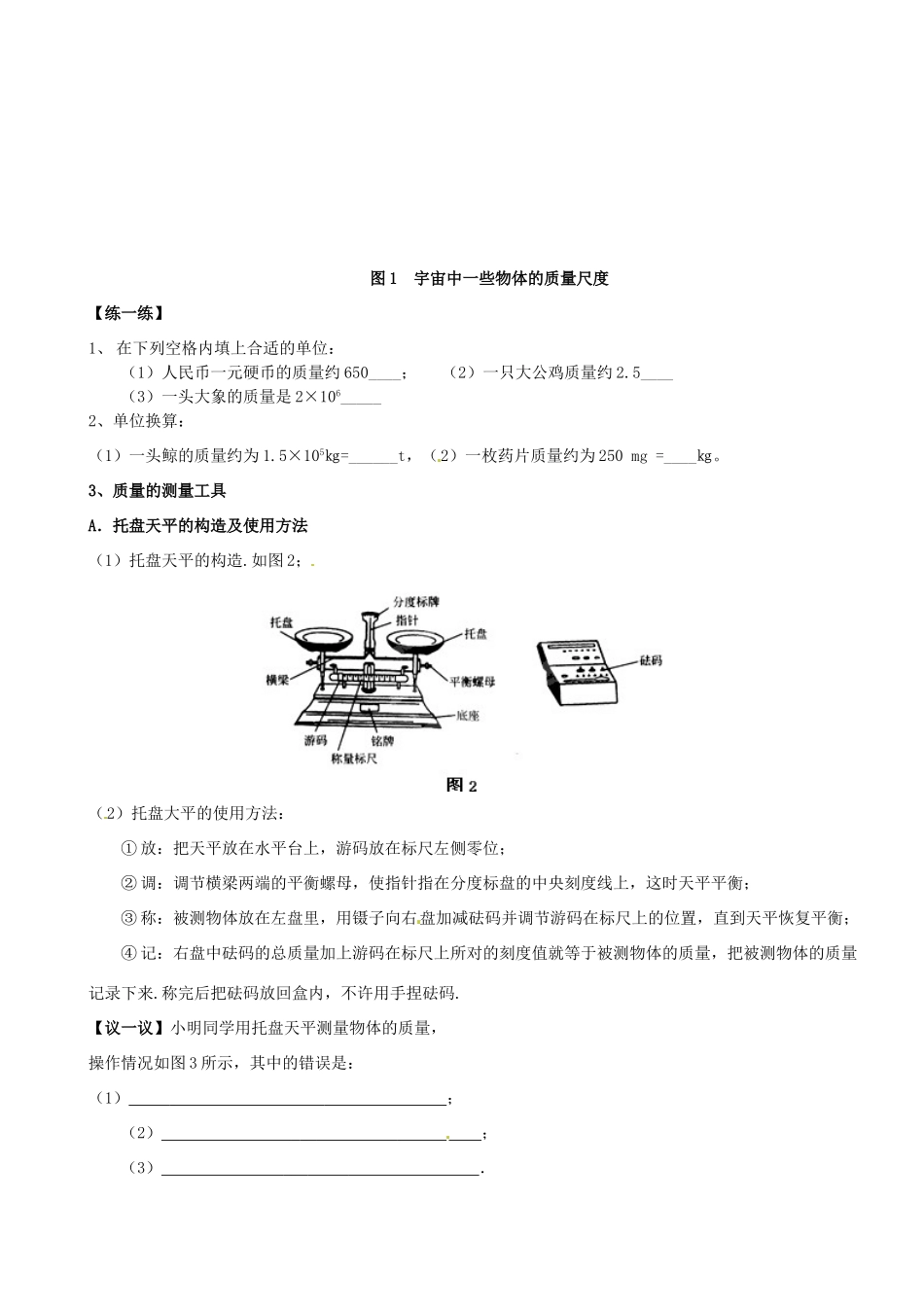 江苏省南京市长城中学八年级物理下册《6.1 物体的质量》教案 苏科版_第2页