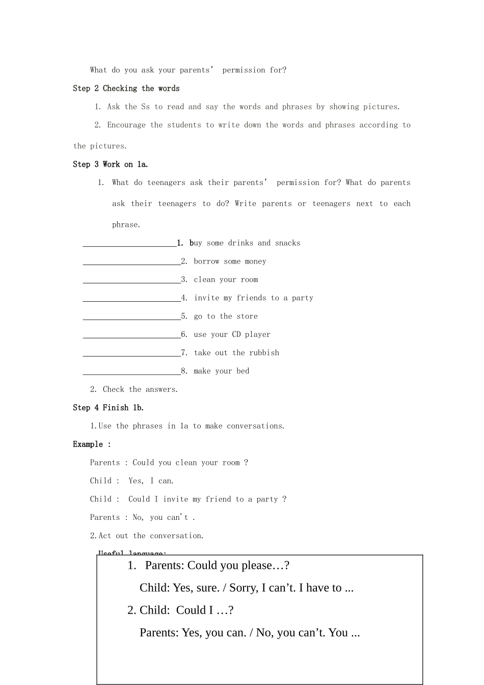 山东省郯城县新村乡中学八年级英语下册 Unit 3 Could you please clean your room Period 3教案 （新版）人教新目标板_第2页