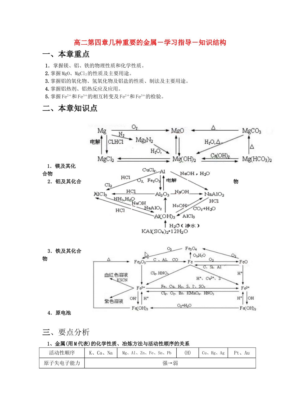 甘肃省酒泉三中高二化学优质教案：几种重要的金属_第1页