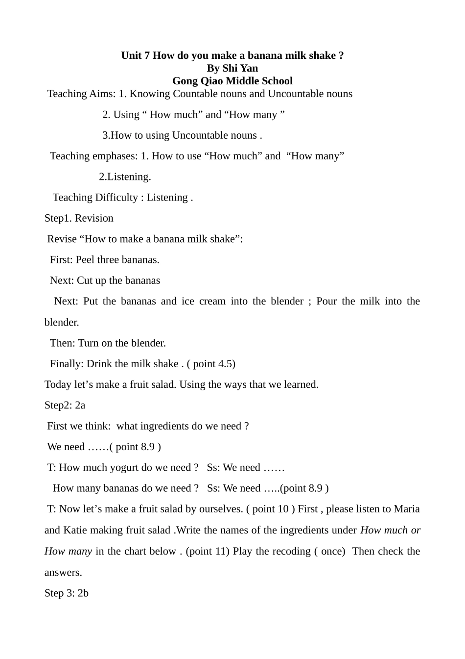 八年级英语 Unit7 How do you make a banana milk shake教案_第1页