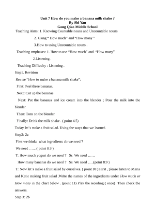 八年级英语 Unit7 How do you make a banana milk shake教案
