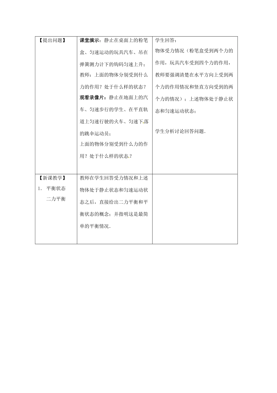 八年级物理下册 7.6《二力平衡》教案 北师大版_第2页