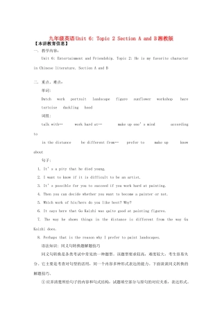 九年级英语Unit 6 Topic 2 Section A and B湘教版知识精讲