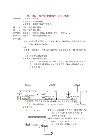 九年级物理 13.4《杠杆的平衡条件》教案人教新课标版
