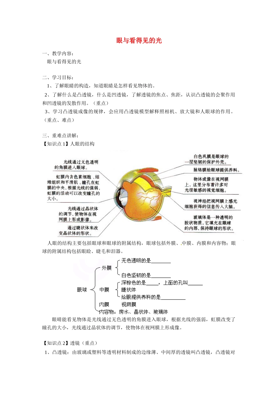 八年级科学上册 眼与看得见的光教案 鄂教版_第1页