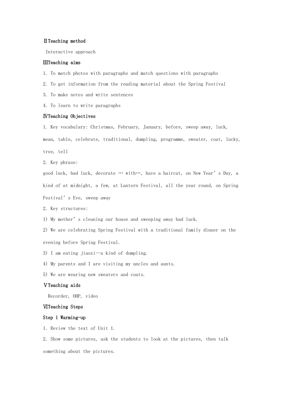 七年级英语上册 Module 10 Spring Festival Unit 2教案 （新版）外研版_第2页