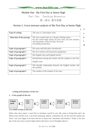 高中英语Module 1 Section 1 A text structure analysis of My First Day at Senior High