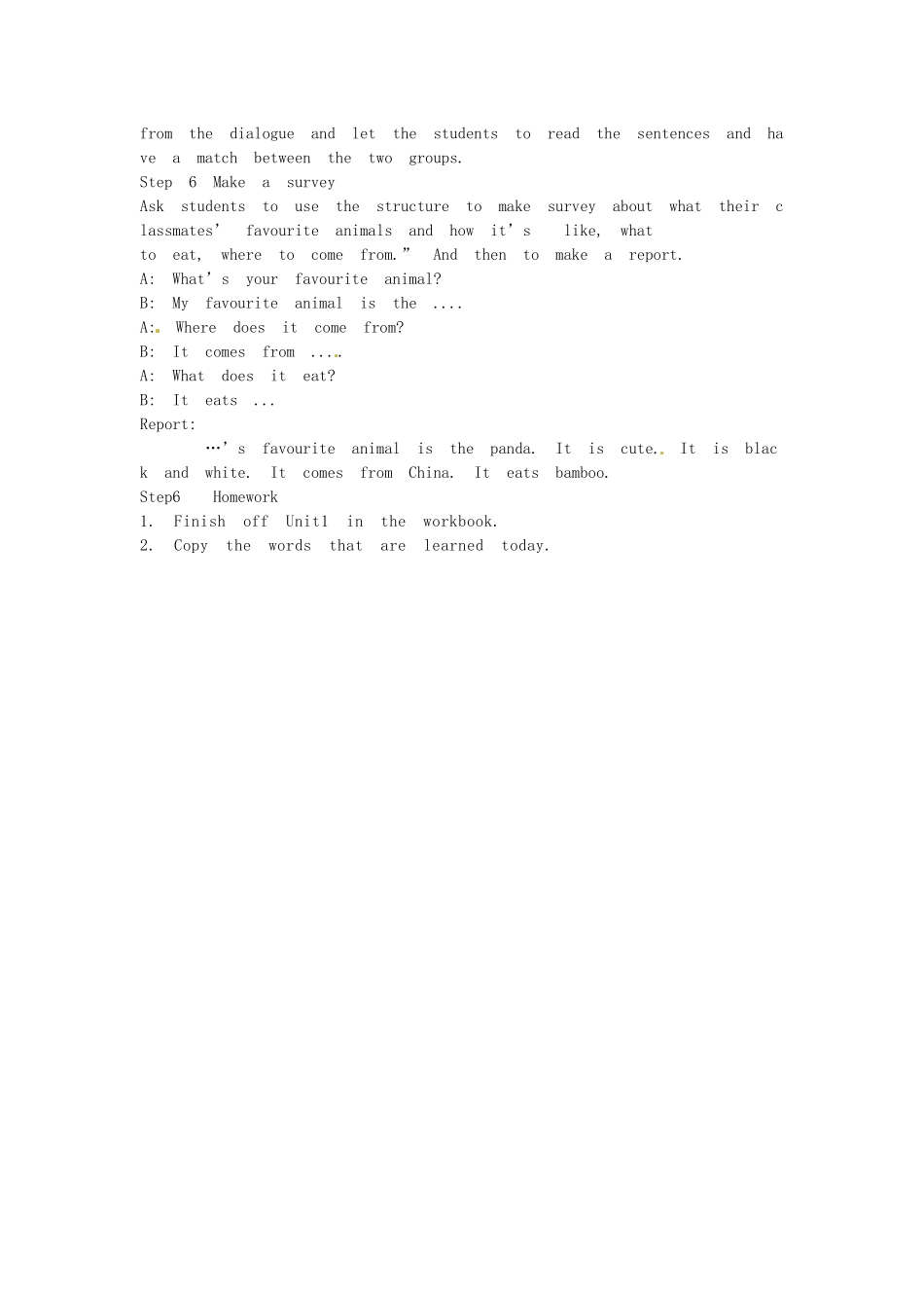 七年级英语上册《Module 6 A trip to the zoo Unit 1 Does it eat meat》教案 （新版）外研版-（新版）外研版初中七年级上册英语教案_第2页