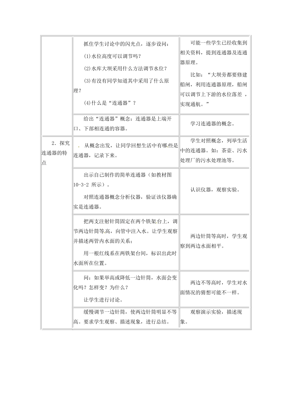 八年级物理下册 第九章 压强 9.3 连通器和液压技术教案 教科版-教科版初中八年级下册物理教案_第2页