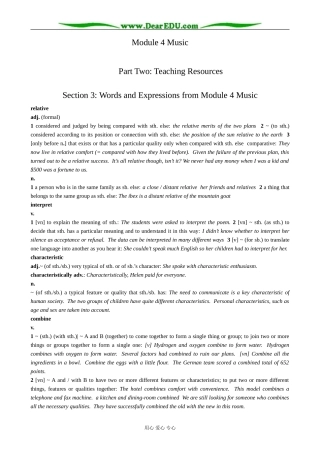 外研版英语必修6 Module4 Section 3 Words and Expressions for Module4 Music
