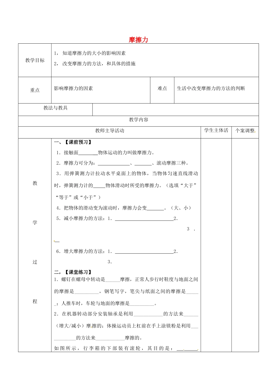 八年级物理下册 8.3 摩擦力复习教案 苏科版-苏科版初中八年级下册物理教案_第1页