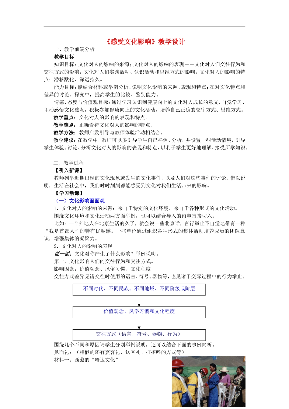 高中政治 《感受文化影响》教案1 新人教版必修3_第1页