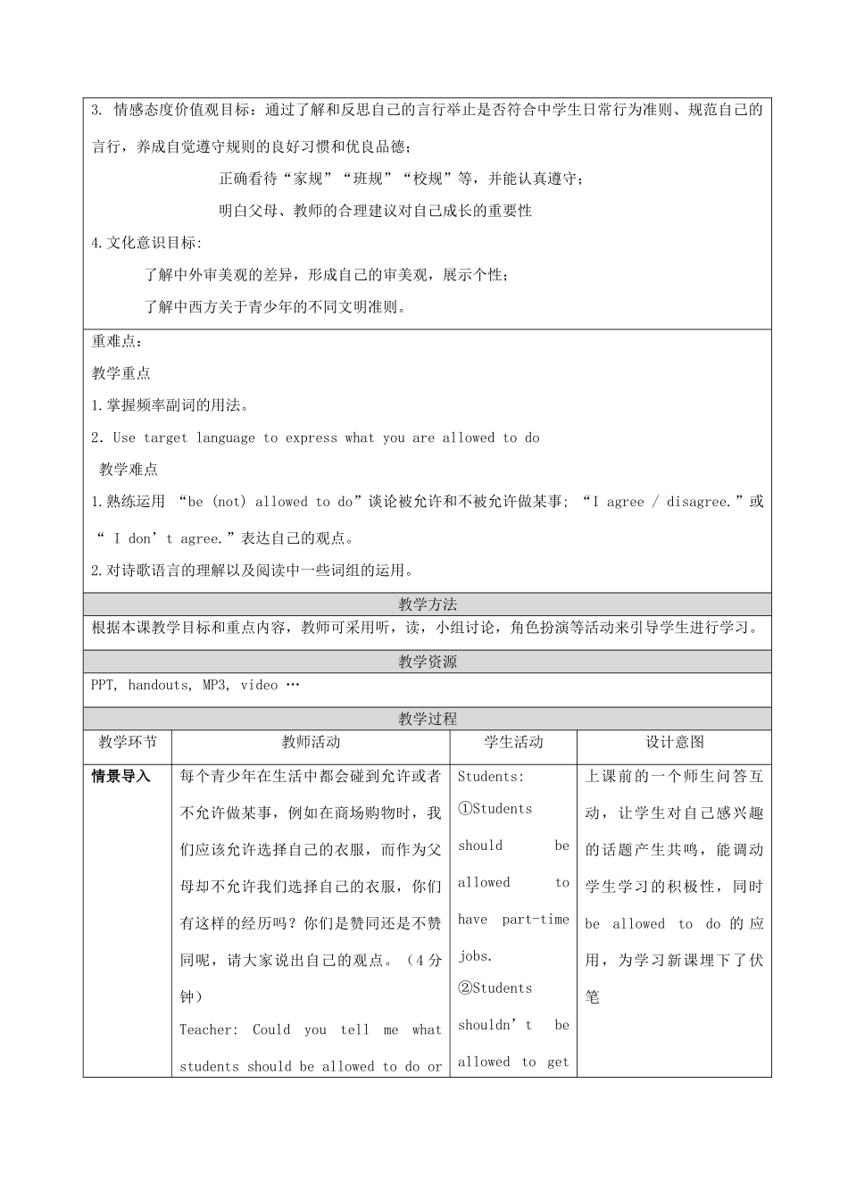 九年级英语全册 Unit 7 Teenagers should be allowed to choose their own clothes Section A教学设计 （新版）人教新目标版-（新版）人教新目标版初中九年级全册英语教案_第2页