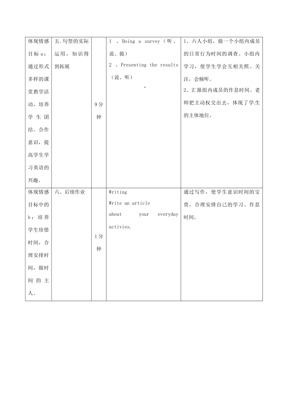 广西玉林市玉州区五中七年级英语下册《Unit 2 What time do you go to school》教学设计 人教新目标版_第3页