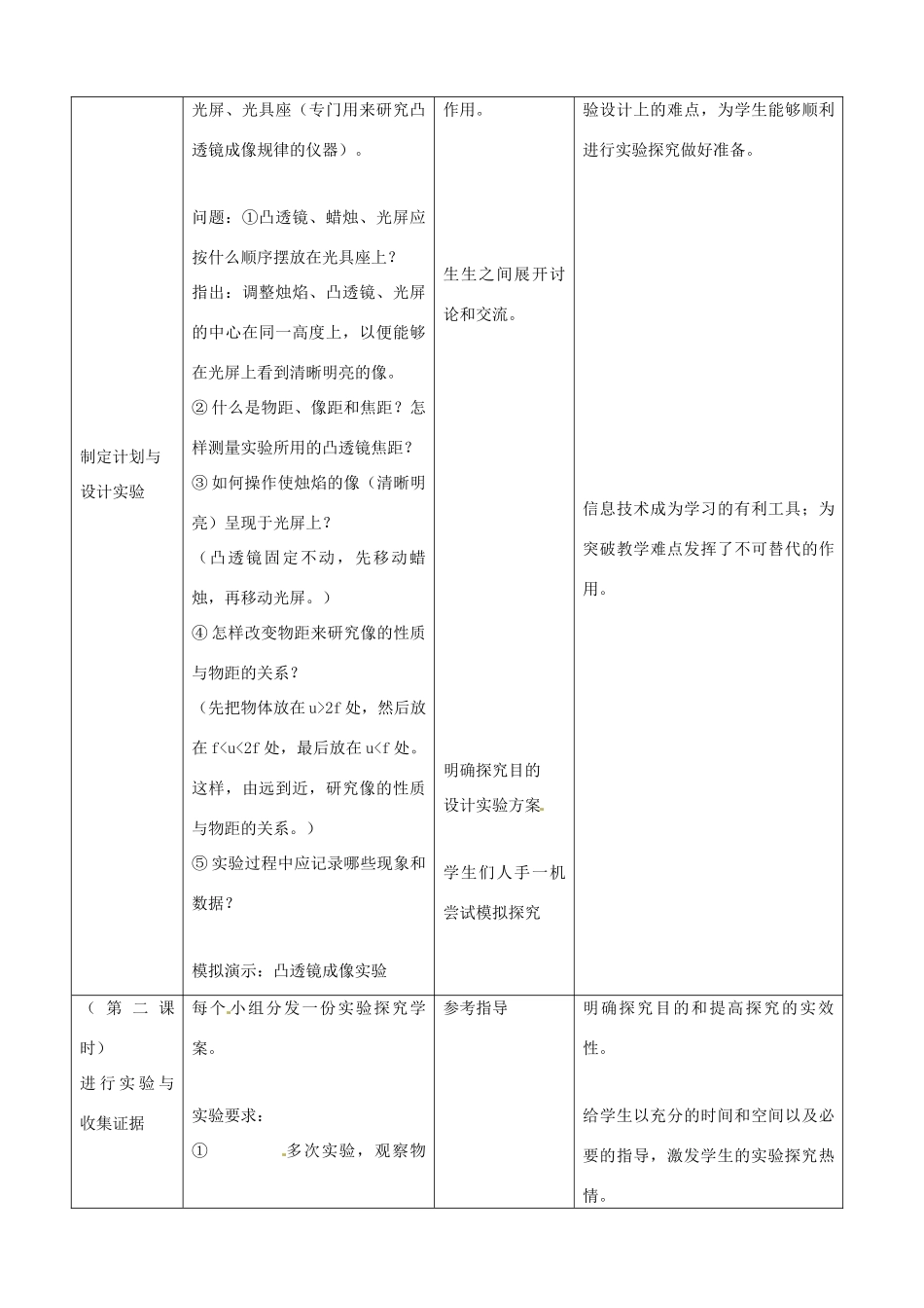 八年级物理上册 3.6《探究凸透镜成像规律》教学设计 （新版）粤教沪版-（新版）粤教沪版初中八年级上册物理教案_第3页