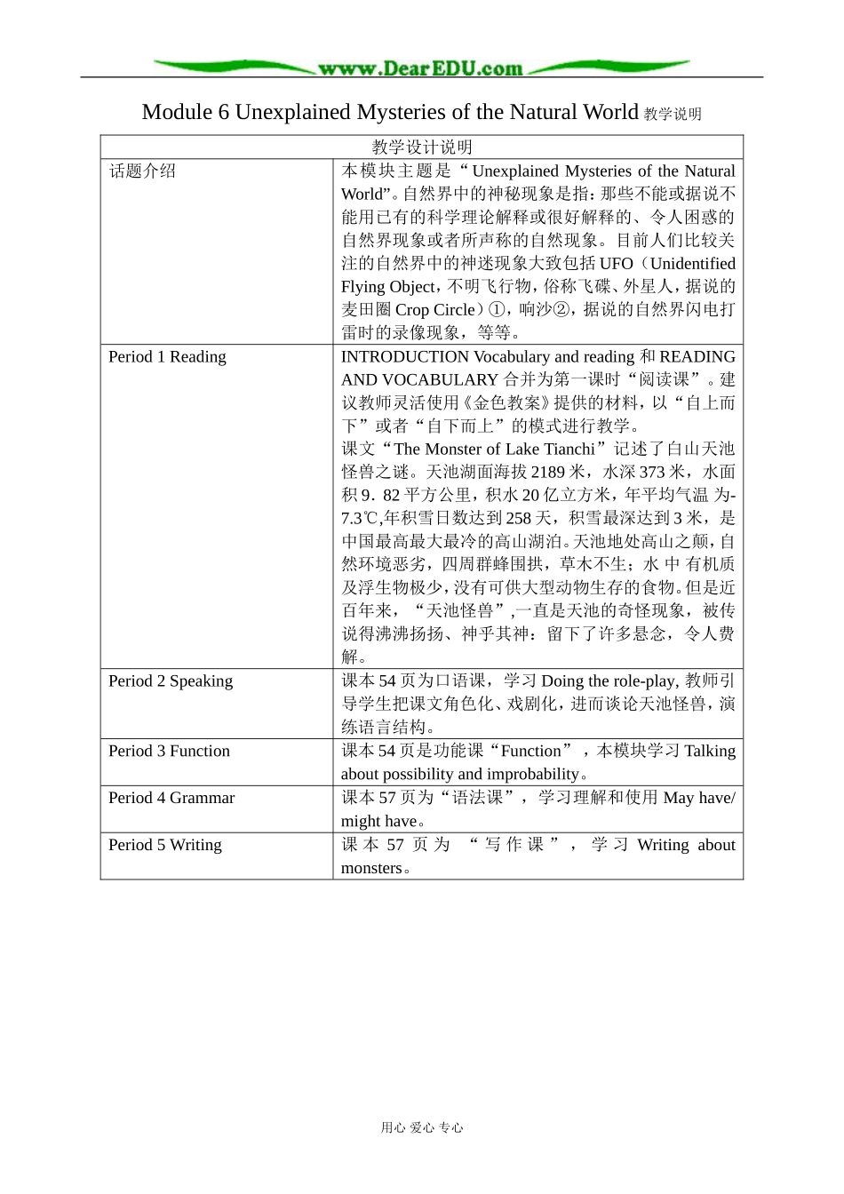 外研版英语必修4 Module6 Unexplained Mysteries of the Natural World 教学说明 _第1页