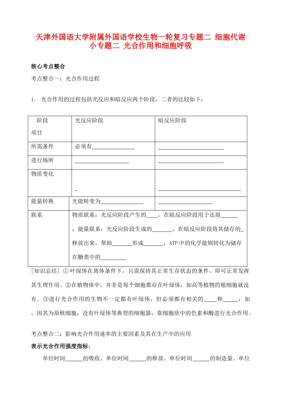 天津市高考生物一轮复习 专题2 细胞代谢2光合作用和呼吸作用教案 新人教版_第1页