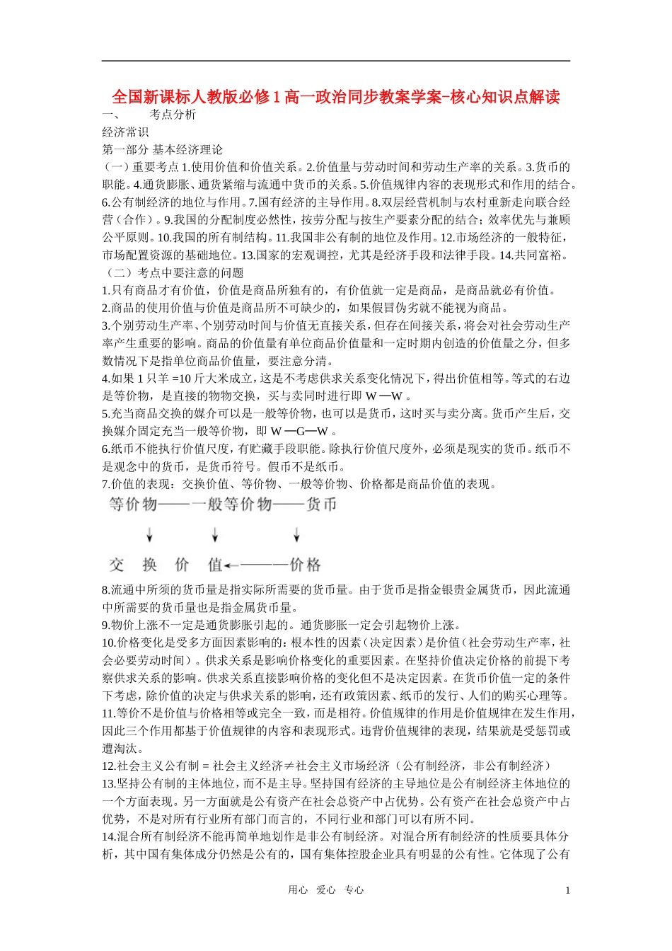 高中政治 核心知识点解读教案 新人教版必修1_第1页