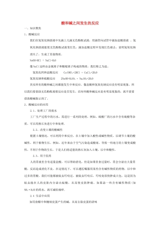 九年级科学上册 1.5 酸和碱之间发生的反应复习讲义 浙教版-浙教版初中九年级上册自然科学教案