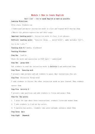 学年八年级英语上册 Module 1 How to learn English Unit 1 Let’s try to speak English as much as possible教案 （新版）外研版-（新版）外研版初中八年级上册英语教案