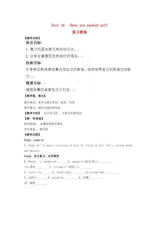 山东省肥城市湖屯镇九年级英语《Unit14  Have you packed yet》教案5 人教新目标版