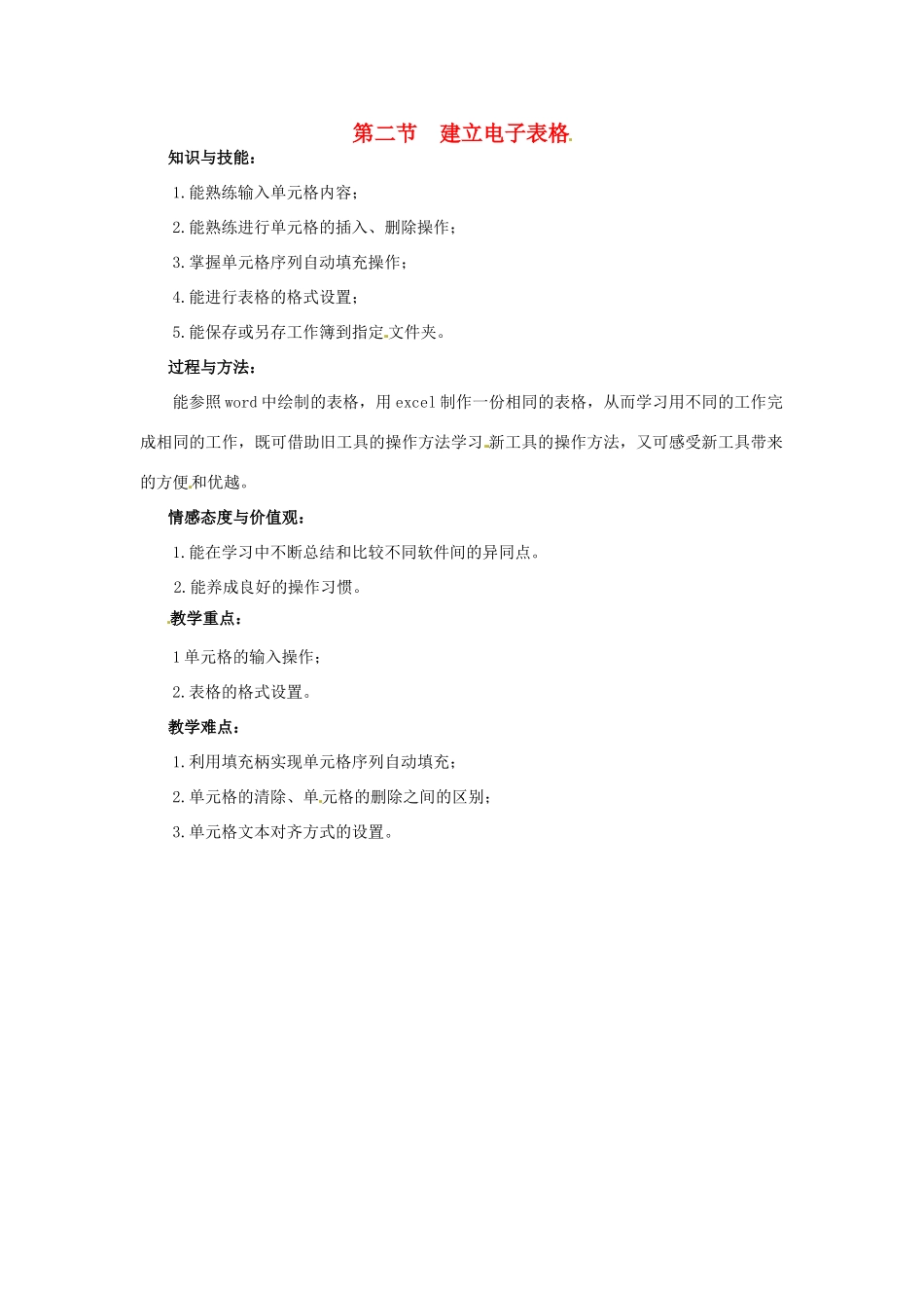 七年级信息技术下册 第2章 第2节 建立电子表格教案 粤教版-粤教版初中七年级下册信息技术教案_第1页