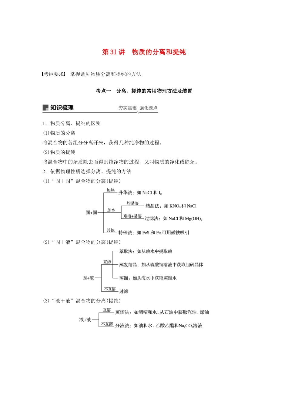 高考化学新增分大一轮复习 第10章 第31讲 物质的分离和提纯精讲义优习题（含解析）鲁科版-鲁科版高三全册化学教案_第1页