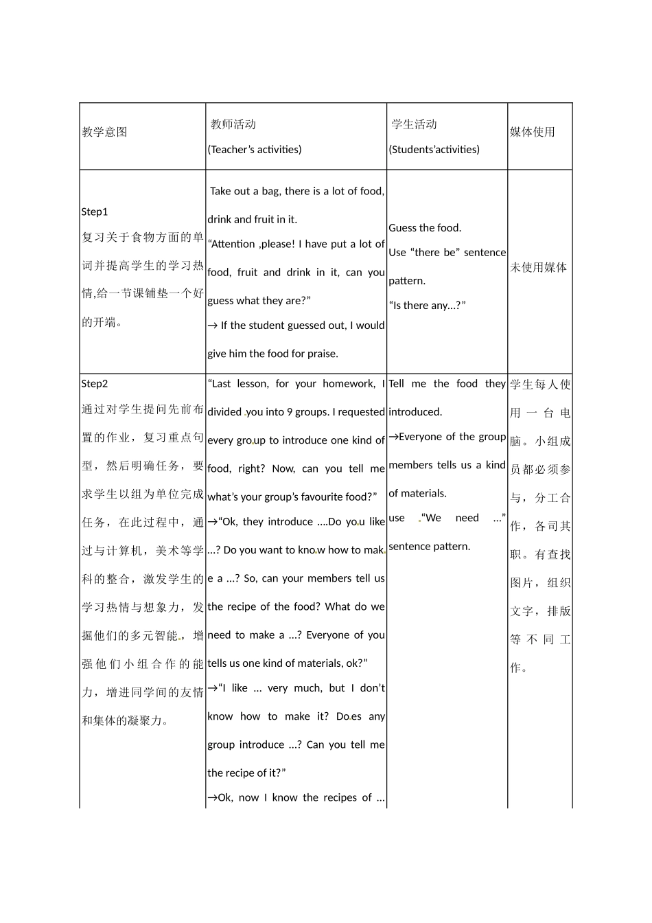 七年级英语上册 Unit 4 Food教案北师大版_第3页